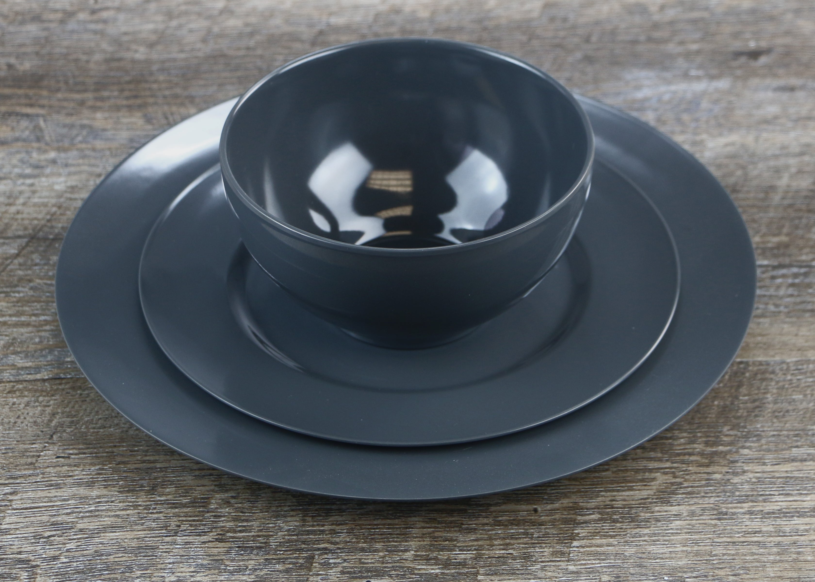 6pc Melamine Dinner Plate Set. Charcoal