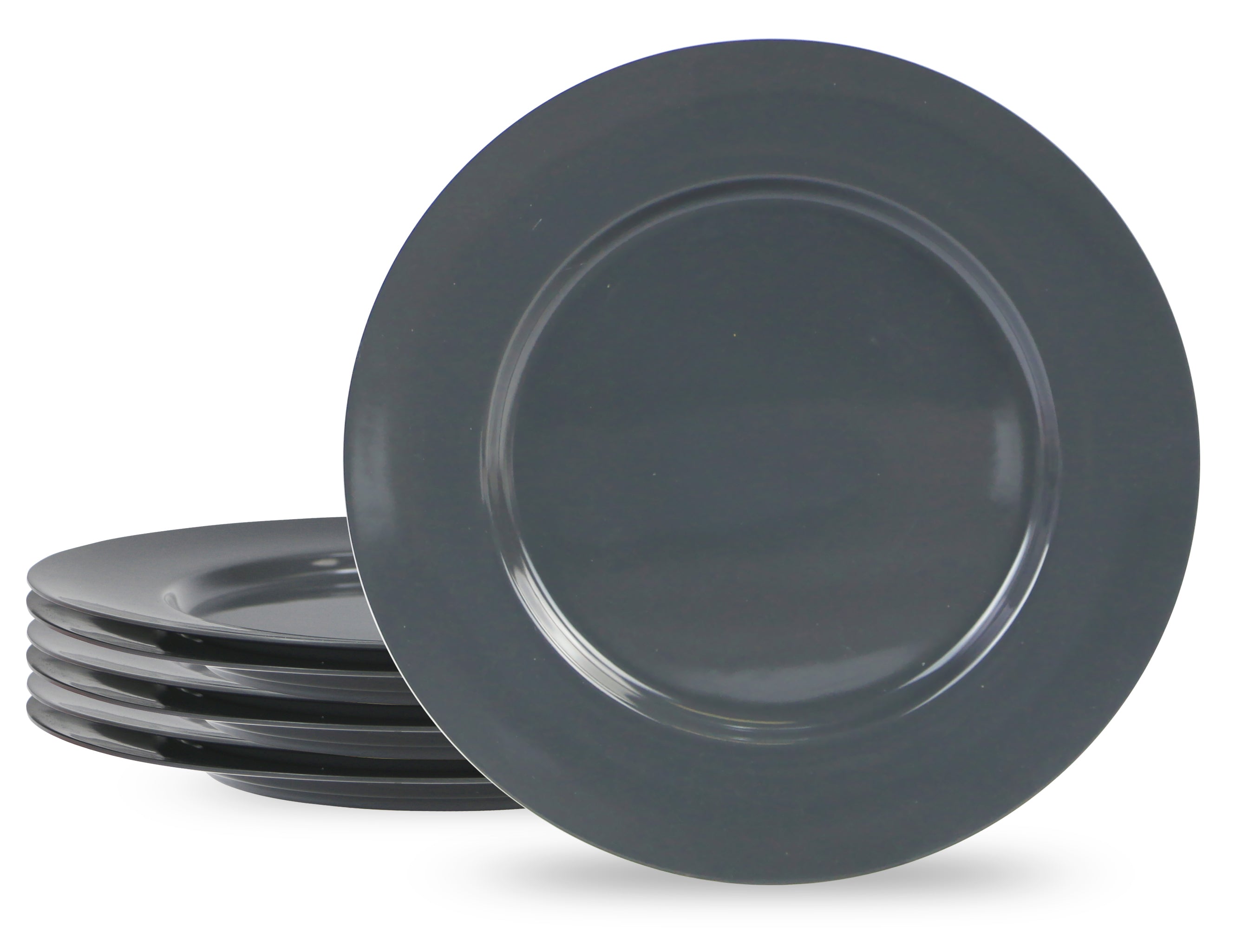 6pc Melamine Dinner Plate Set. Charcoal