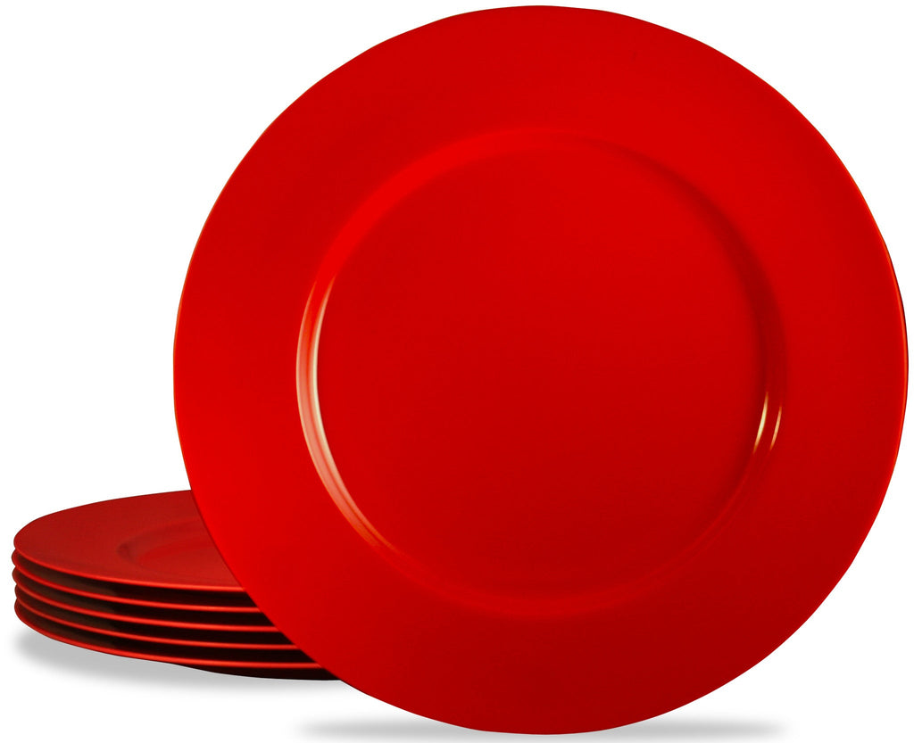 6pc Melamine Dinner Plate Set. Red