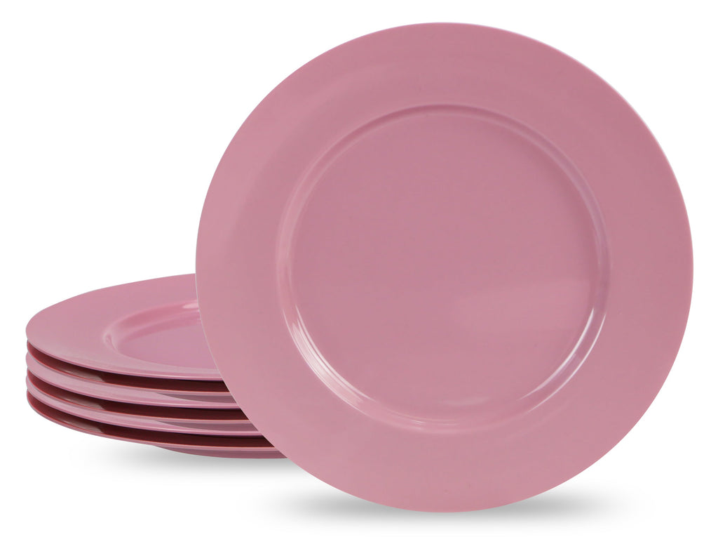 6pc Melamine Dinner Plate Set. Pink