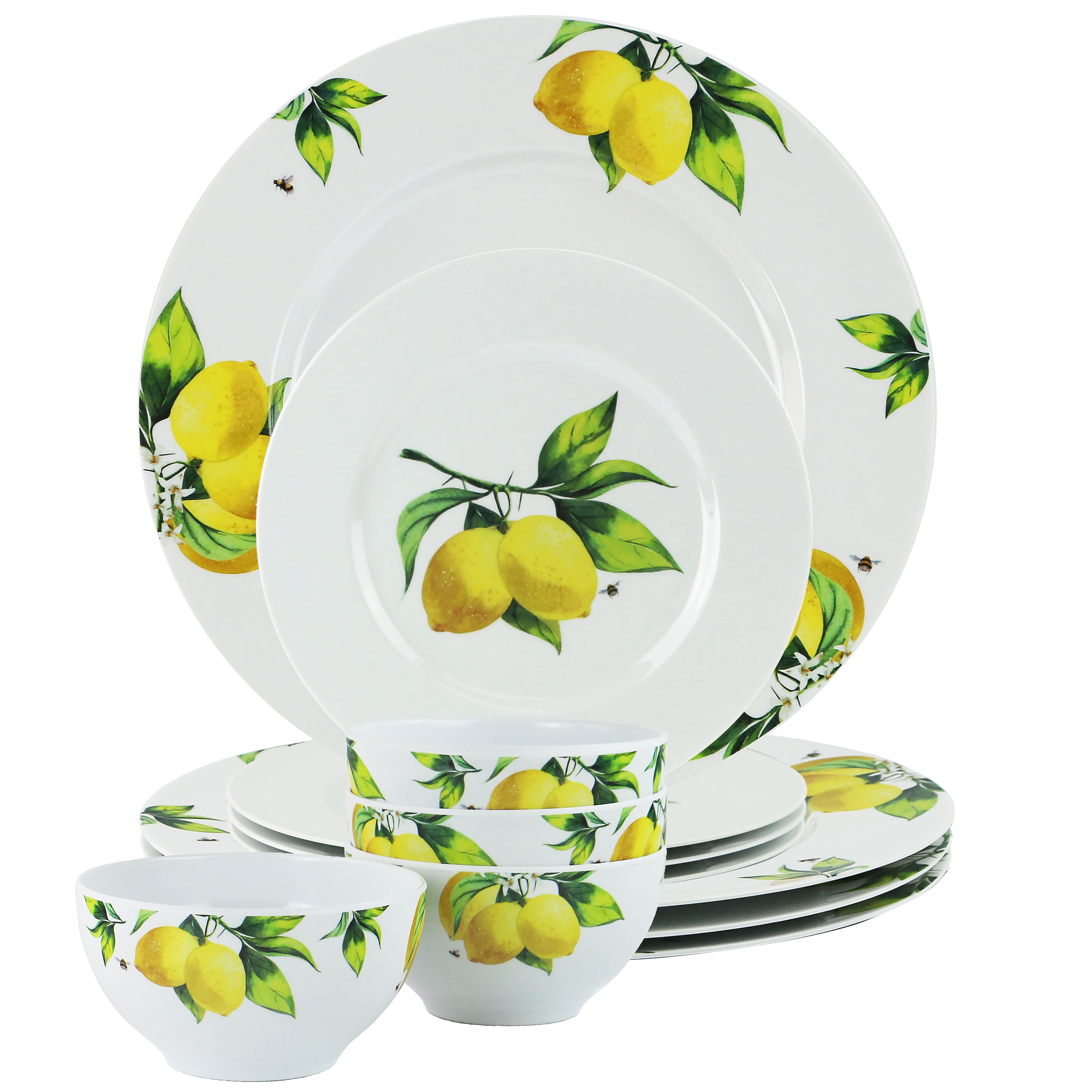 12pc Melamine Dinner Set. Fresh Lemons