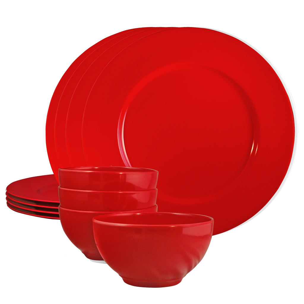 12pc Melamine Dinner Set. Red