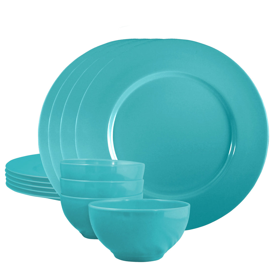 12pc Melamine Dinner Set. Turquoise
