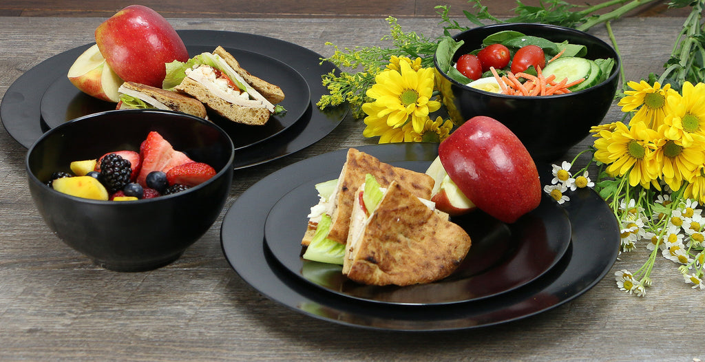 6pc Melamine Dinner Plate Set. Black