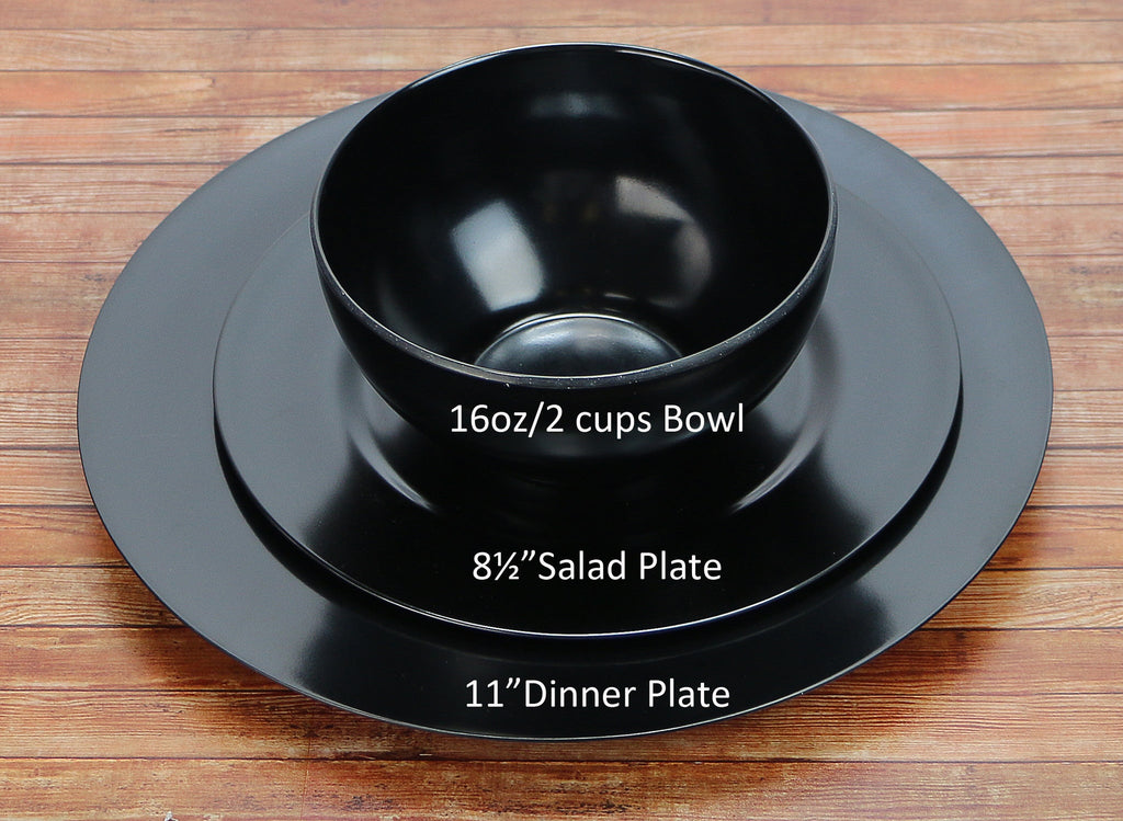 6pc Melamine Dinner Plate Set. Black