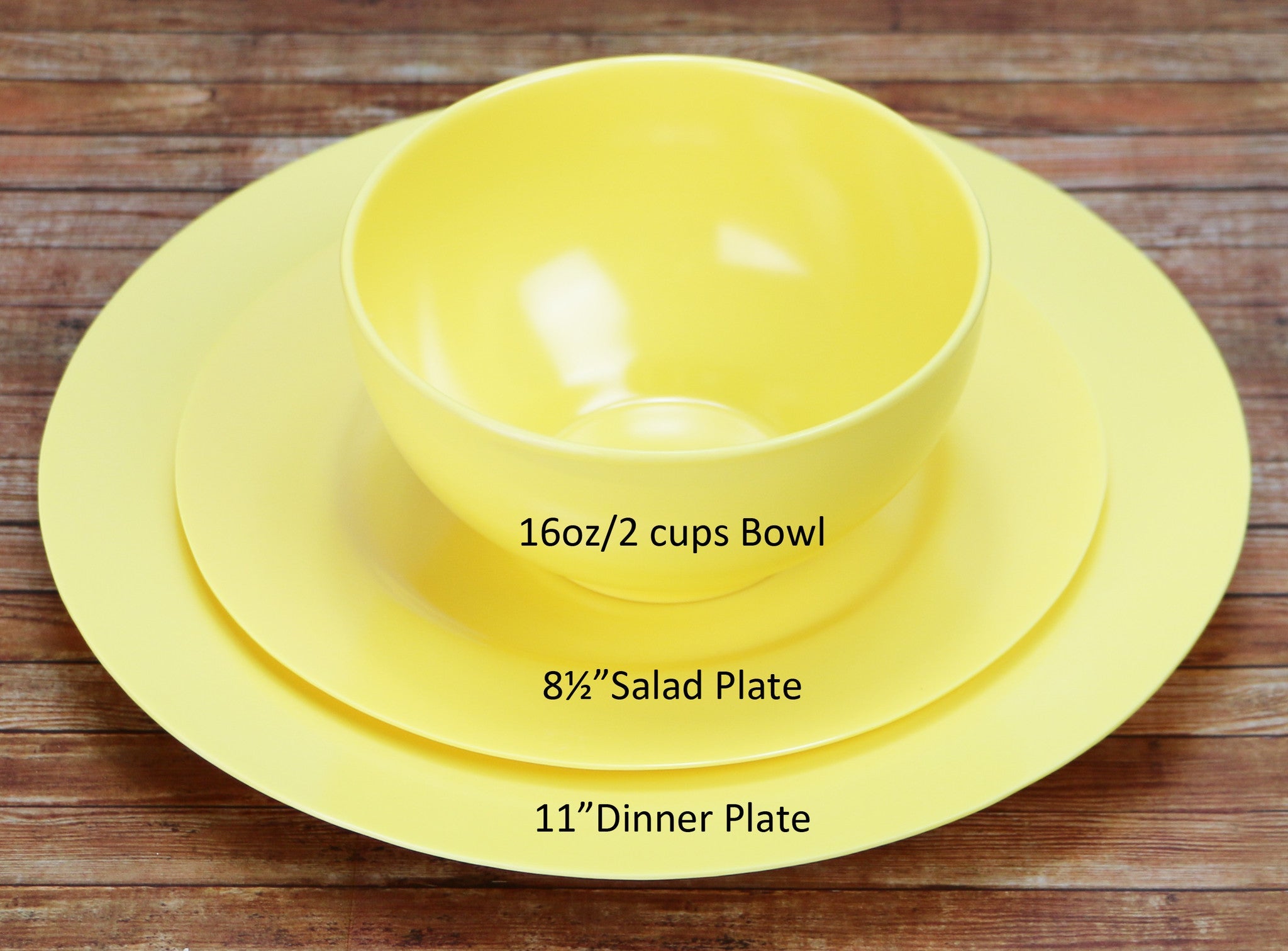 6pc Melamine Dinner Plate Set. Lemon