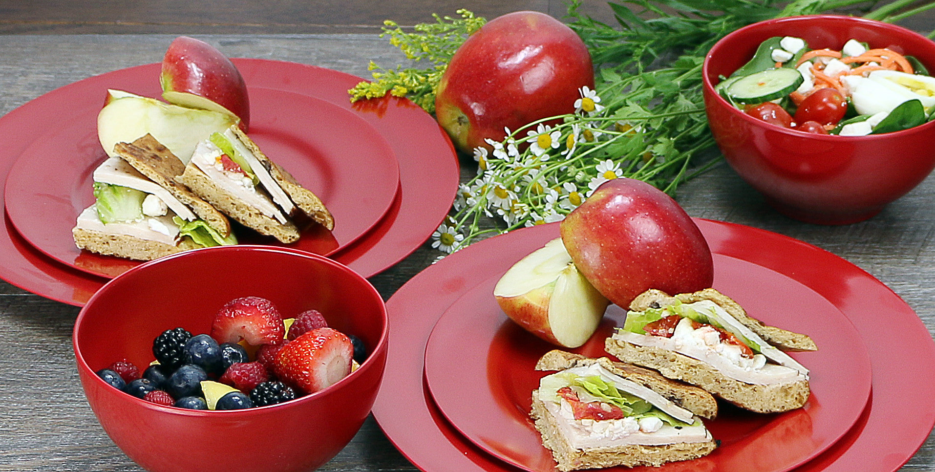 6pc Melamine Bowl Set. Red