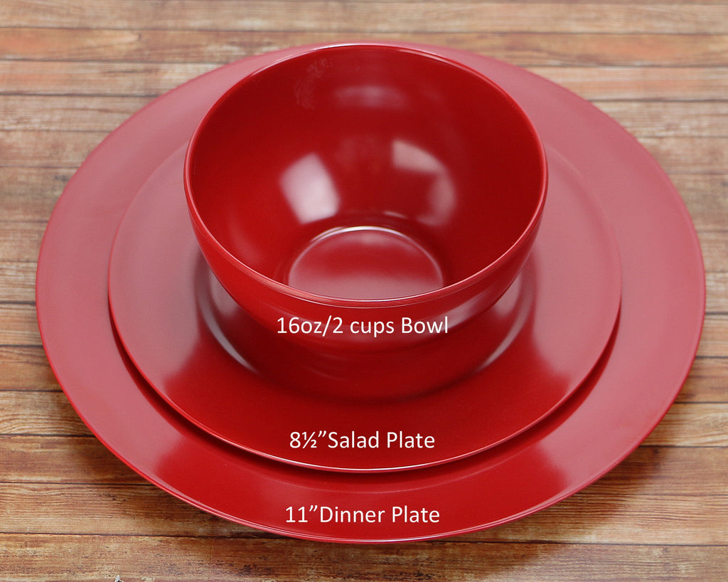 6pc Melamine Dinner Plate Set. Red