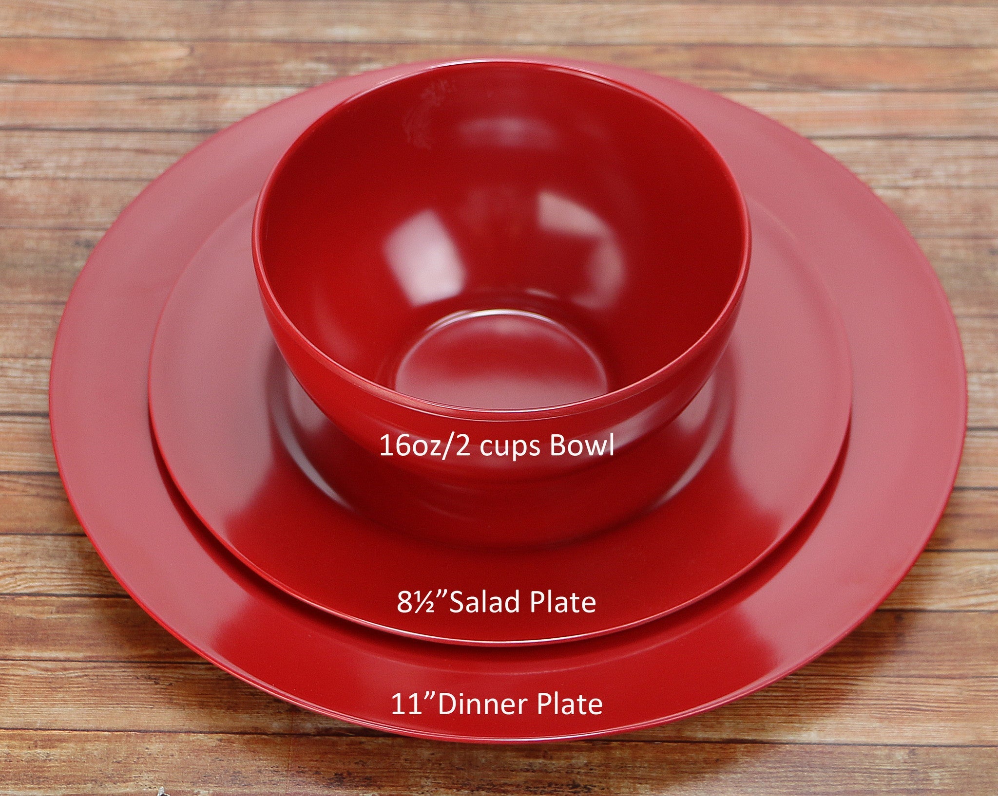 6pc Melamine Dinner Plate Set. Red