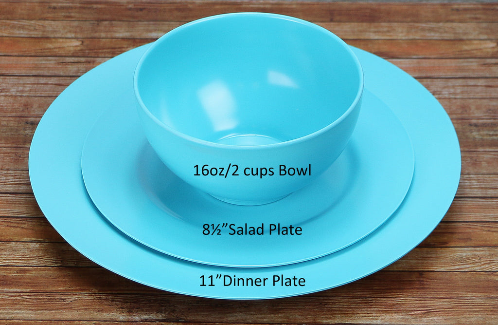 6pc Melamine Dinner Plate Set. Turquoise