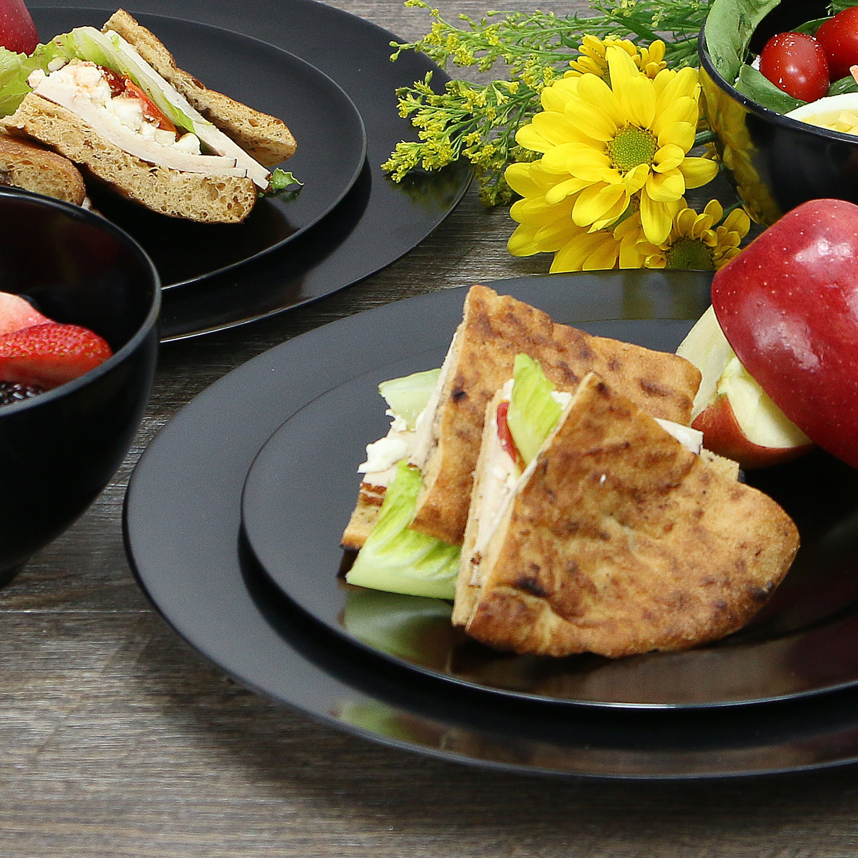 12pc Melamine Dinner Set. Black