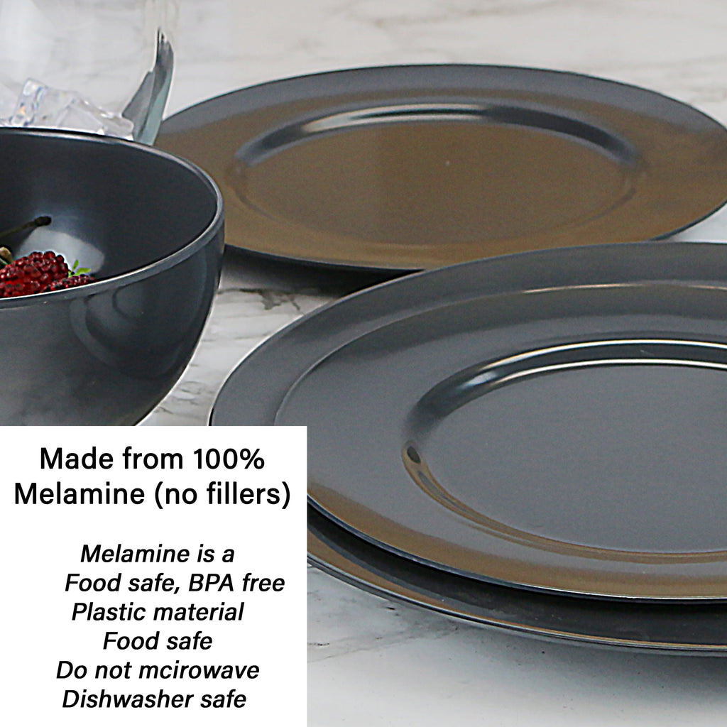 12pc Melamine Dinner Set. Charcoal