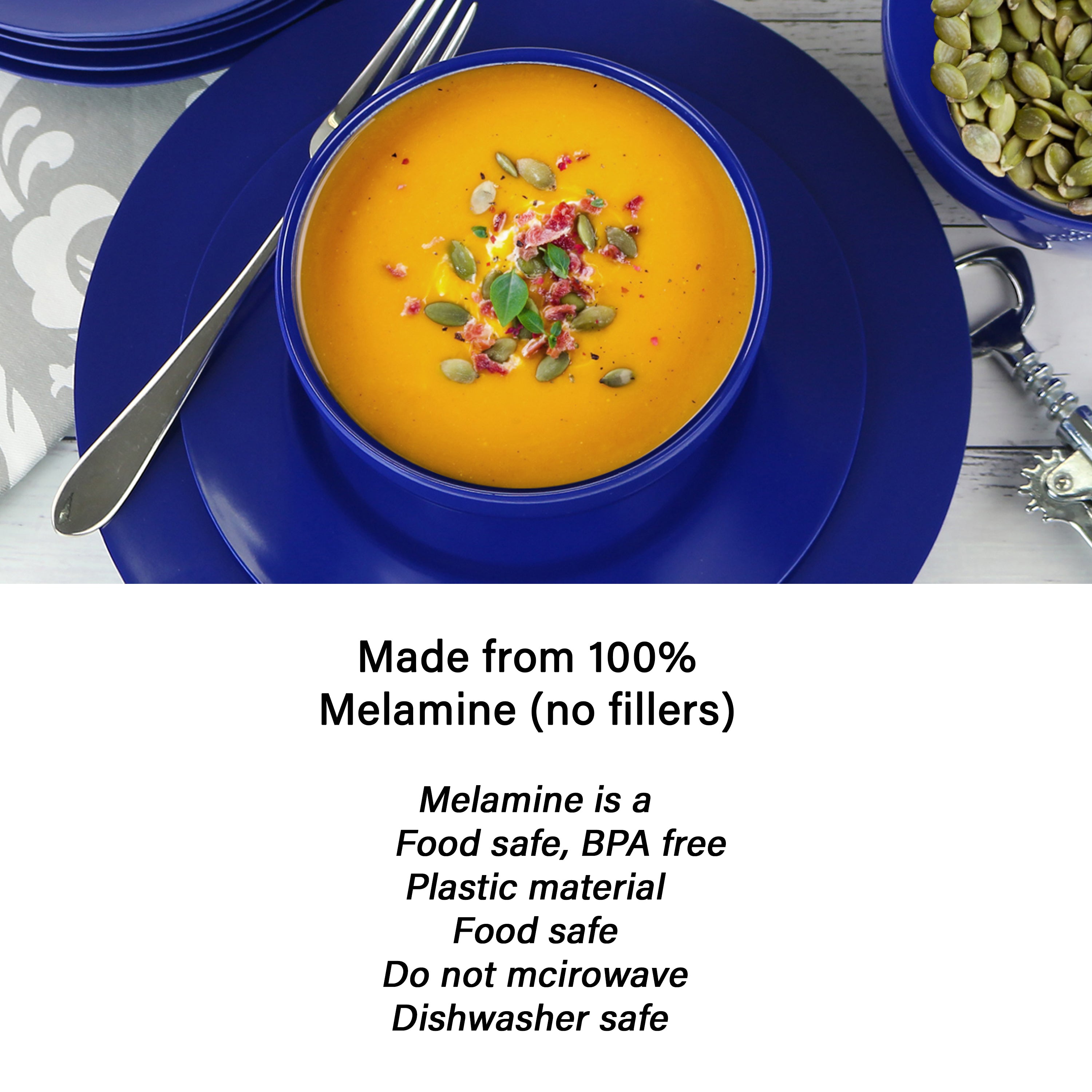 12pc Melamine Dinner Set. Indigo