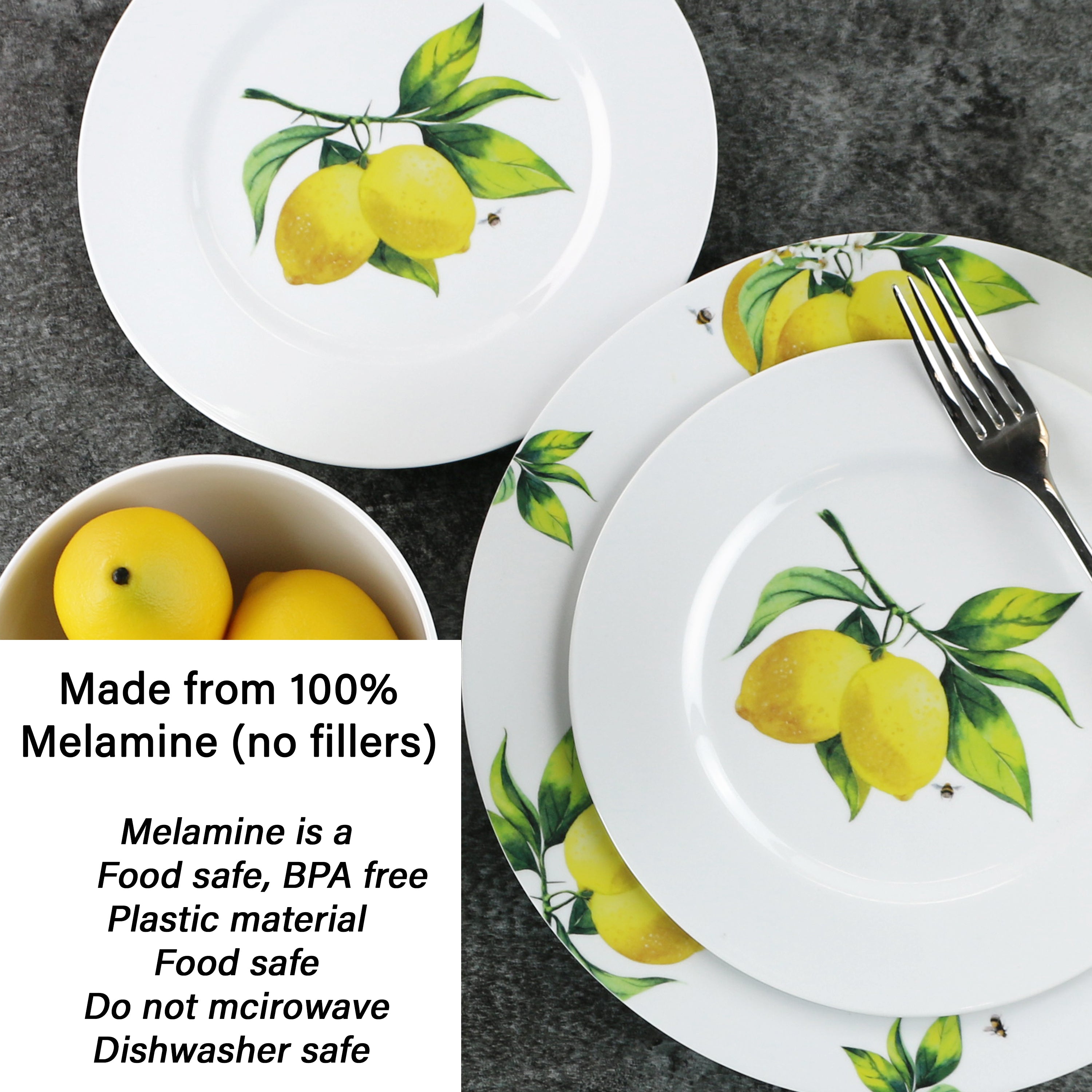 12pc Melamine Dinner Set. Fresh Lemons